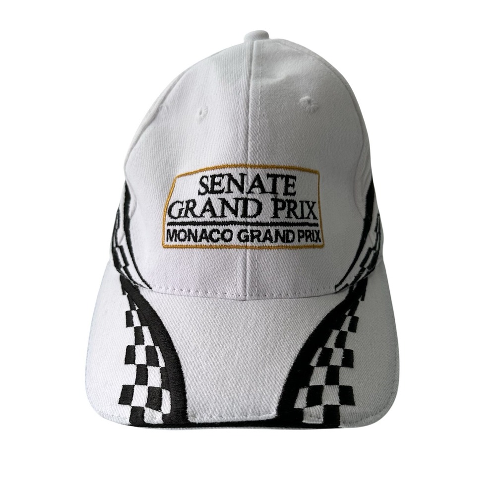 Senate Grand Prix Monaco Grand Prix Racing Hat White Checkered Adjustable Cap